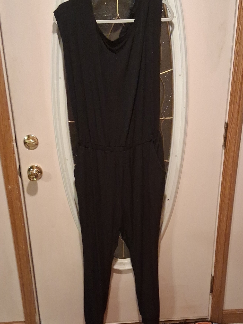 Dressy NY & Company Black Sleeveless Elastic-Waist Jumpsuit with Tapered Legs
